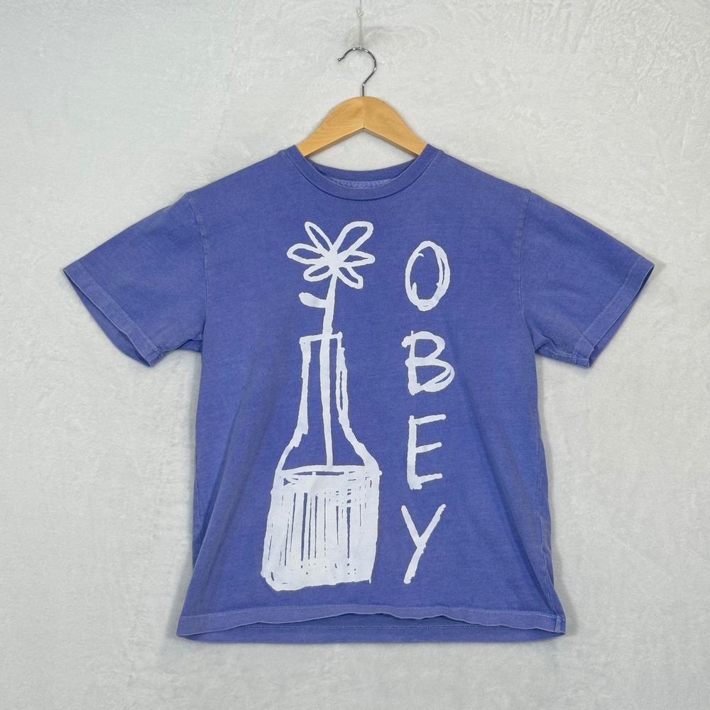 Obey Light Purple Graphic Flower‎ Vase T-Shirt Small